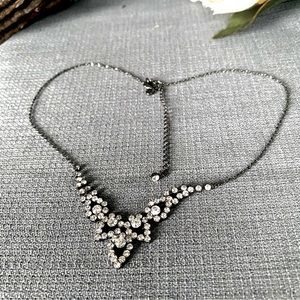 Vintage- Dainty Art Deco Style Clear Swarovski & Japanned Chain Necklace